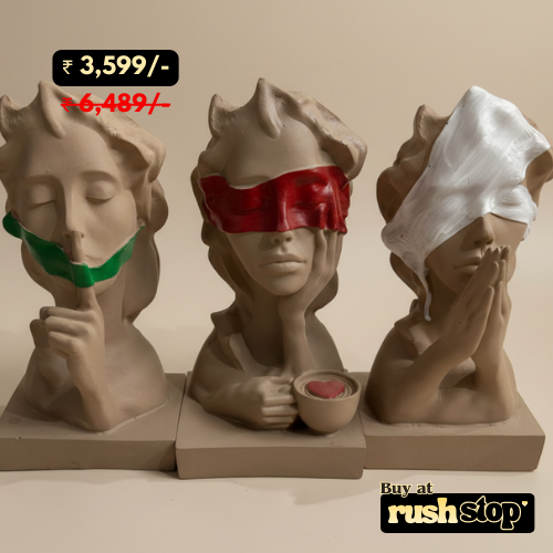 Handcrafted abstract three wise monkeys bust statue for modern home decor