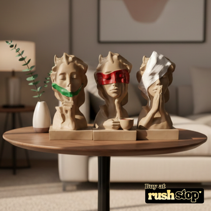 Handcrafted abstract three wise monkeys bust statue for modern home decor