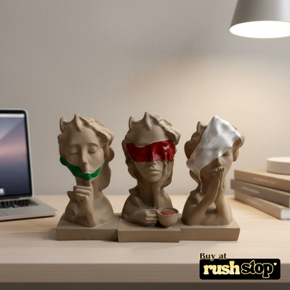 Handcrafted abstract three wise monkeys bust statue for modern home decor