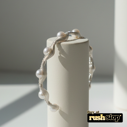 Handcrafted Silver Wire & Natural Freshwater Pearl Cuff Bracelet