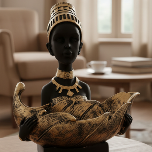 African Lady decorative sculpture, luxury resin figurine, handcrafted decor India – Rush Stop, free shipping home decor India.