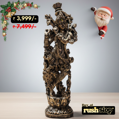 Handcrafted Antique Finish Lord Krishna Idol Sculpture
