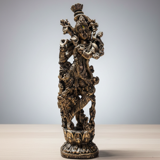 Handcrafted Antique Finish Lord Krishna Idol Sculpture