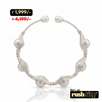 Handcrafted Silver Wire & Natural Freshwater Pearl Cuff Bracelet