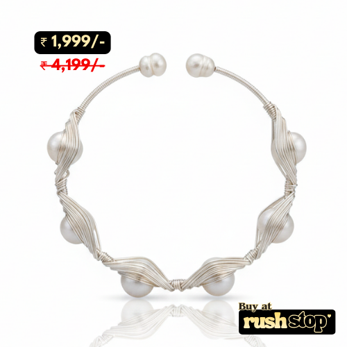 Handcrafted Silver Wire & Natural Freshwater Pearl Cuff Bracelet