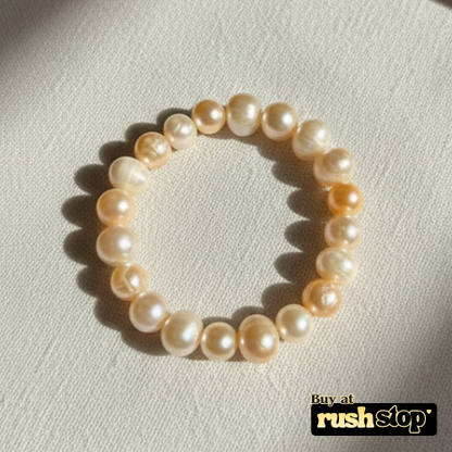 Handcrafted White and Peach Natural Freshwater Pearl Bracelet