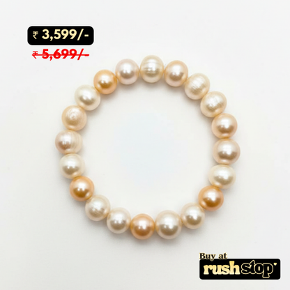 Handcrafted White and Peach Natural Freshwater Pearl Bracelet