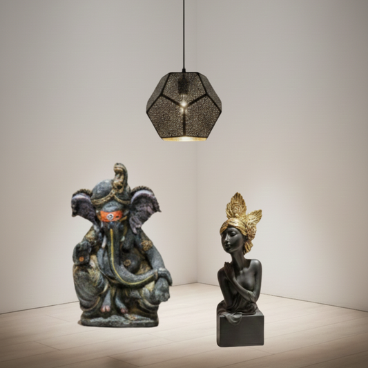 Home Blessings Decor Set – Fairy Figurine, Moroccan Lamp & Ganesha Murti (3 Items)