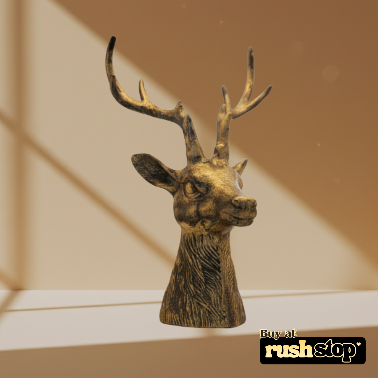 Homesake brass deer head, designer resin sculpture, handcrafted decor India – Rush Stop, free shipping home decor India.