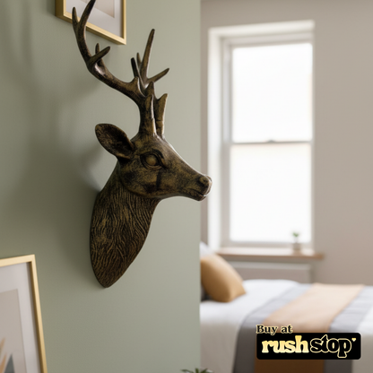 Homesake brass deer head, designer resin sculpture, handcrafted decor India – Rush Stop, free shipping home decor India.