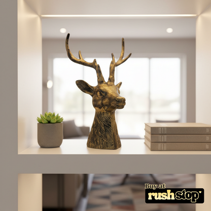 Homesake brass deer head, designer resin sculpture, handcrafted decor India – Rush Stop, free shipping home decor India.