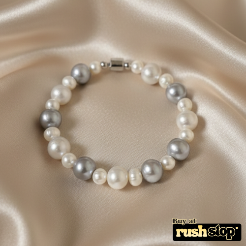 Iridescent Silver-Peach Freshwater Pearl Bracelet