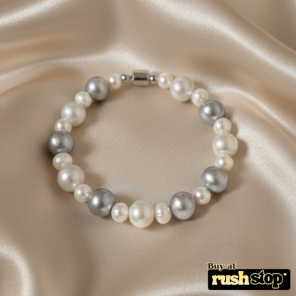 Iridescent Silver-Peach Freshwater Pearl Bracelet