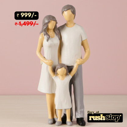 Joyful family of three figurine modern parent and child sculpture
