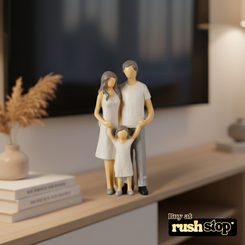 Joyful family of three figurine modern parent and child sculpture