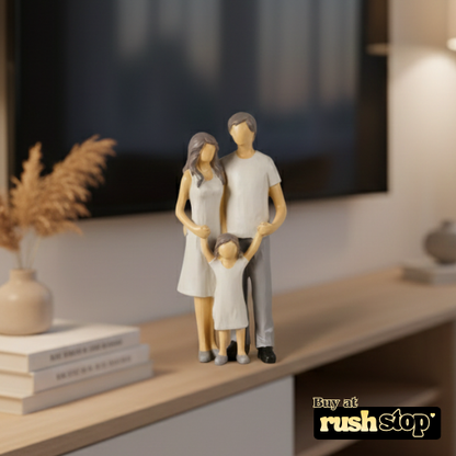 Joyful family of three figurine modern parent and child sculpture