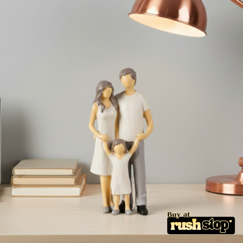 Joyful family of three figurine modern parent and child sculpture