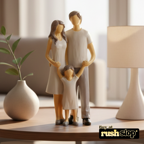 Joyful family of three figurine modern parent and child sculpture