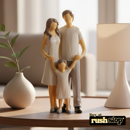 Joyful family of three figurine modern parent and child sculpture