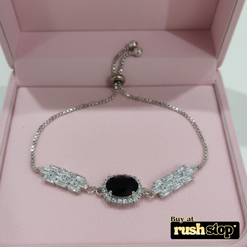 Black Onyx & Crystal Bolo Bracelet