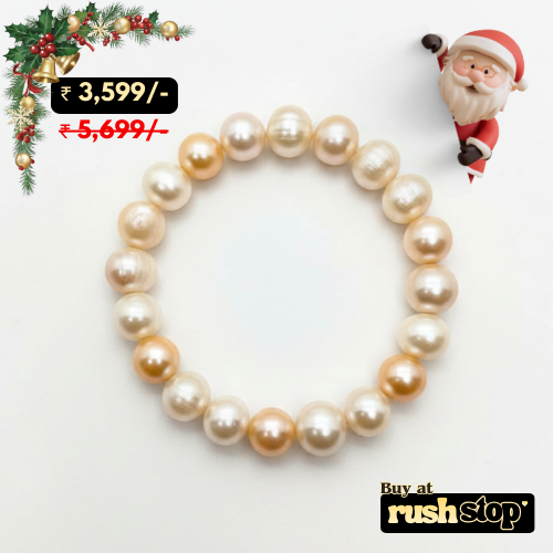 Handcrafted White and Peach Natural Freshwater Pearl Bracelet