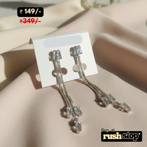 Long Chain and Crystal Drop Earrings Set of 2