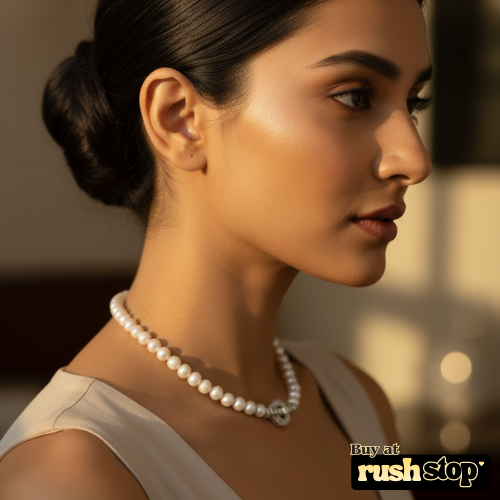 Luminous Handcrafted Freshwater Pearl Necklace with Crystal-Studded Toggle Clasp