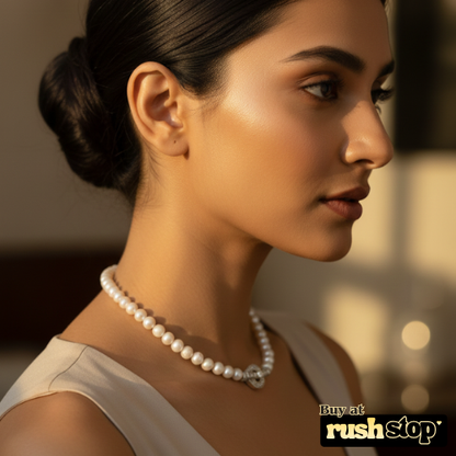 Luminous Handcrafted Freshwater Pearl Necklace with Crystal-Studded Toggle Clasp