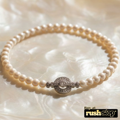 Luminous Handcrafted Freshwater Pearl Necklace with Crystal-Studded Toggle Clasp