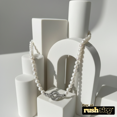 Luminous Handcrafted Freshwater Pearl Necklace with Crystal-Studded Toggle Clasp