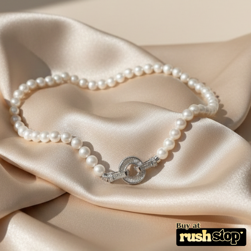 Luminous Handcrafted Freshwater Pearl Necklace with Crystal-Studded Toggle Clasp