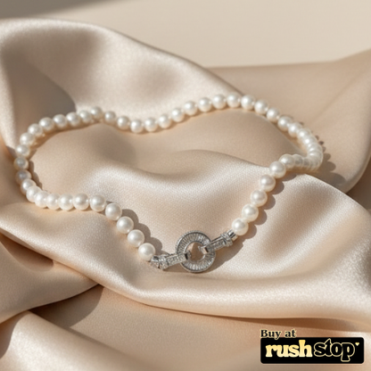 Luminous Handcrafted Freshwater Pearl Necklace with Crystal-Studded Toggle Clasp