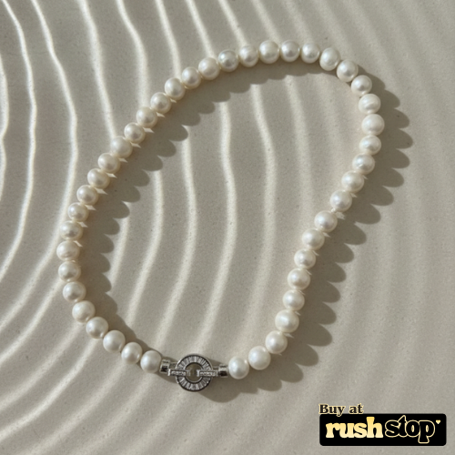 Luminous Handcrafted Freshwater Pearl Necklace with Crystal-Studded Toggle Clasp