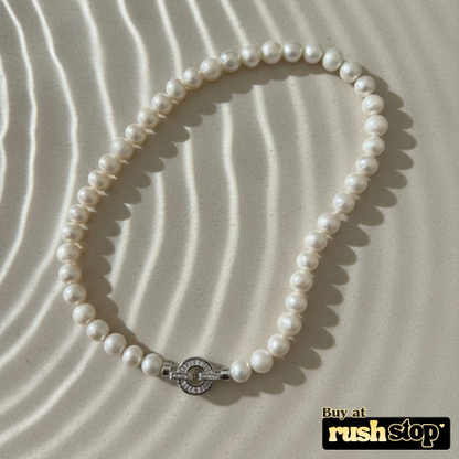 Luminous Handcrafted Freshwater Pearl Necklace with Crystal-Studded Toggle Clasp