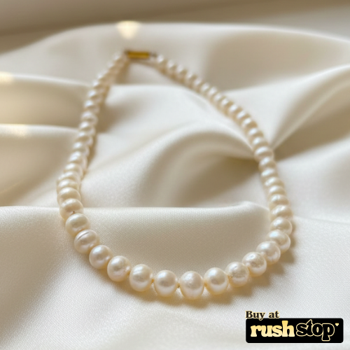 Rush Stop natural freshwater pearl necklace with organic pearl texture and classic single strand design