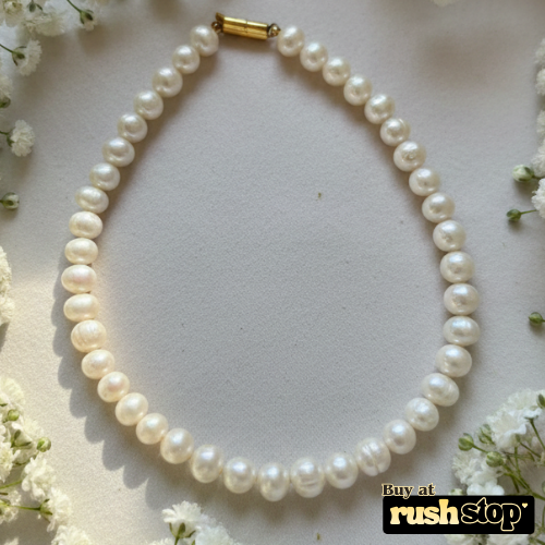 Rush Stop natural freshwater pearl necklace with organic pearl texture and classic single strand design