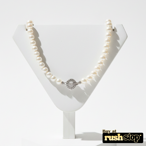 Handcrafted natural freshwater pearl necklace with creamy ivory 10mm pearls and gold-toned barrel clasp