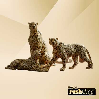 Luxury golden panther showpiece, designer resin sculpture, handcrafted decor India, premium resin decor India – Rush Stop, free shipping home decor India.