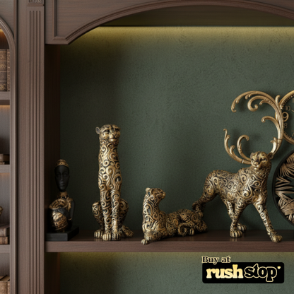Luxury golden panther showpiece, designer resin sculpture, handcrafted decor India, premium resin decor India – Rush Stop, free shipping home decor India.