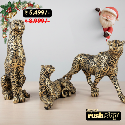 Luxury Golden Panther Figurine Set of 3