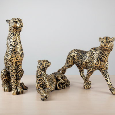 Luxury Golden Panther Figurine Set of 3