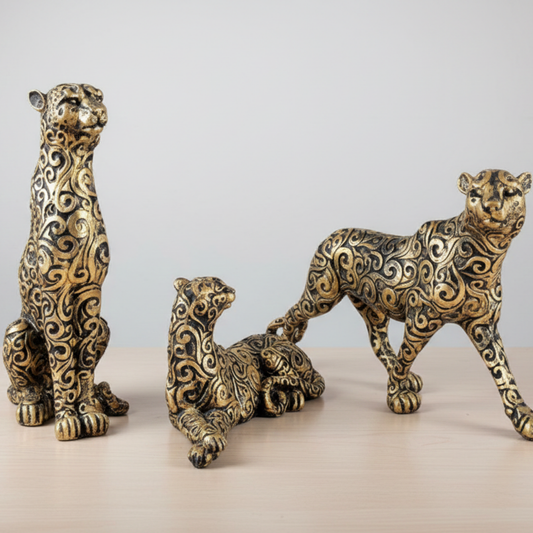 Luxury Golden Panther Figurine Set of 3