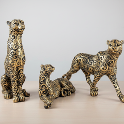 Luxury Golden Panther Figurine Set of 3