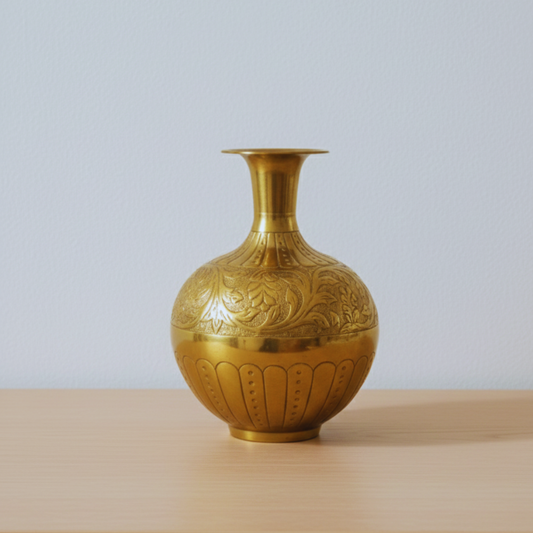 Luxury Handcrafted Brass Vase with Floral Engraving