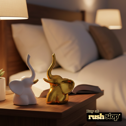 Modern Artistic Elephant Trunk Up Statue – Set of 2