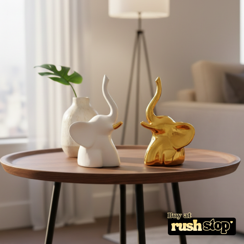 Modern Artistic Elephant Trunk Up Statue – Set of 2