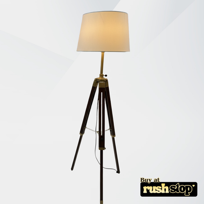 Rush Stop nautical wooden tripod lamp photographed on white.