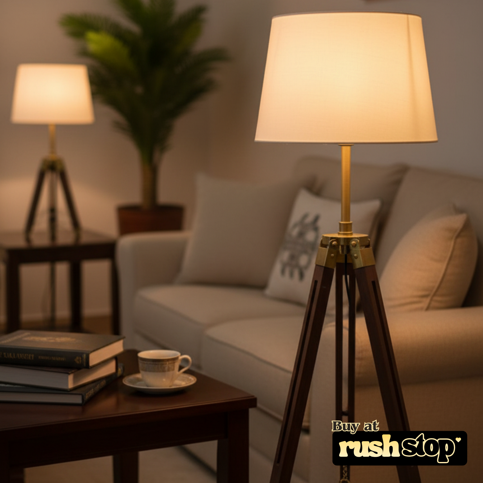 Nautical wooden tripod floor lamp, designer resin sculpture, handcrafted decor India, premium resin decor India – Rush Stop, free shipping home decor India.