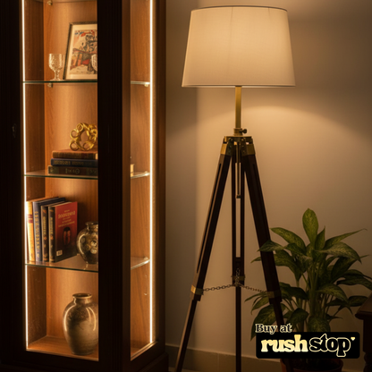 Nautical wooden tripod floor lamp, designer resin sculpture, handcrafted decor India, premium resin decor India – Rush Stop, free shipping home decor India.