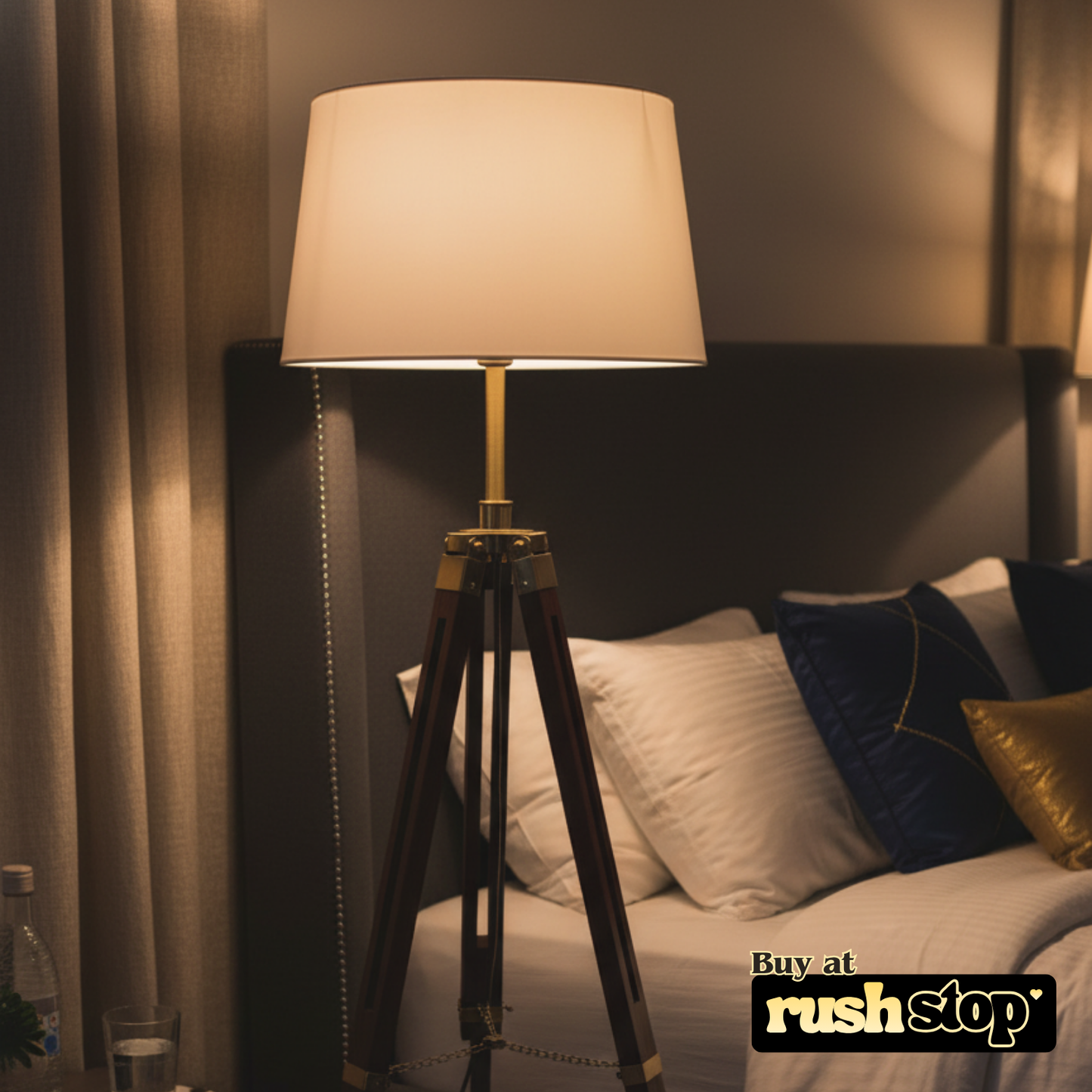 Nautical wooden tripod floor lamp, designer resin sculpture, handcrafted decor India, premium resin decor India – Rush Stop, free shipping home decor India.